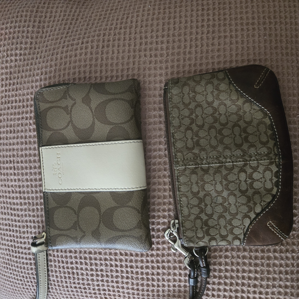 Coach Brown and White Wristlet Duo